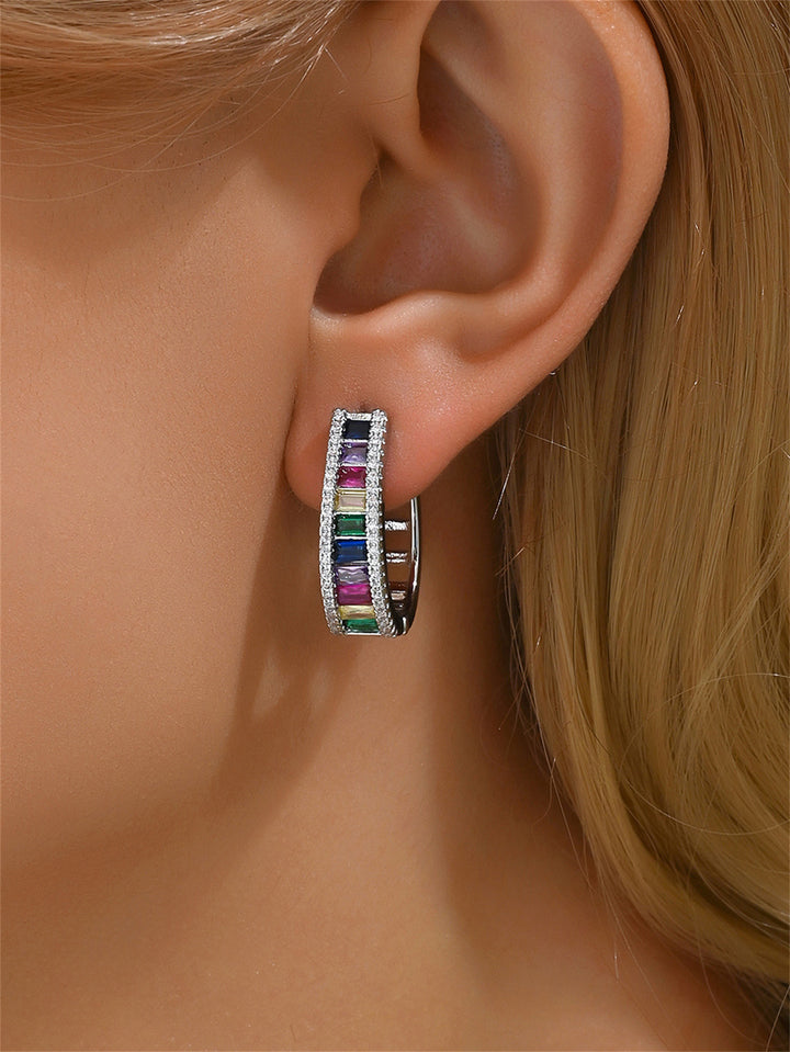 Boucle d'oreilles géométriques de zircon coloré pour les femmes