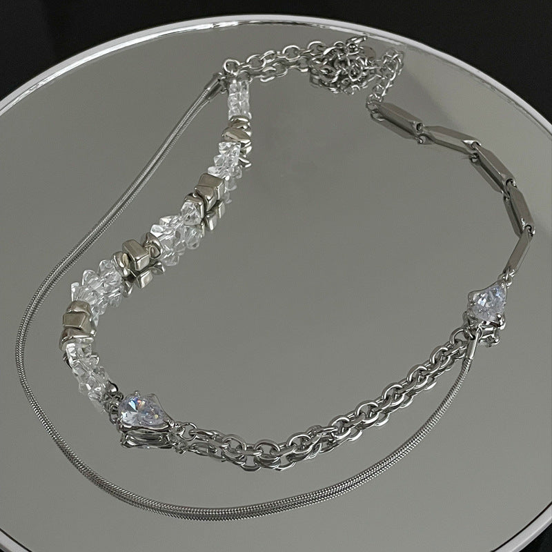 Niche-ontwerp kristallen stiksels dubbele laag ketting