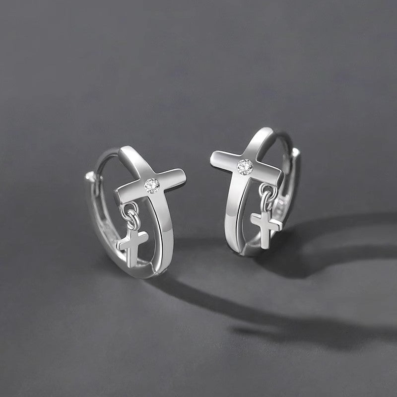 Personnalité américaine Double Cross Niche Design des anneaux d'oreille pour hommes