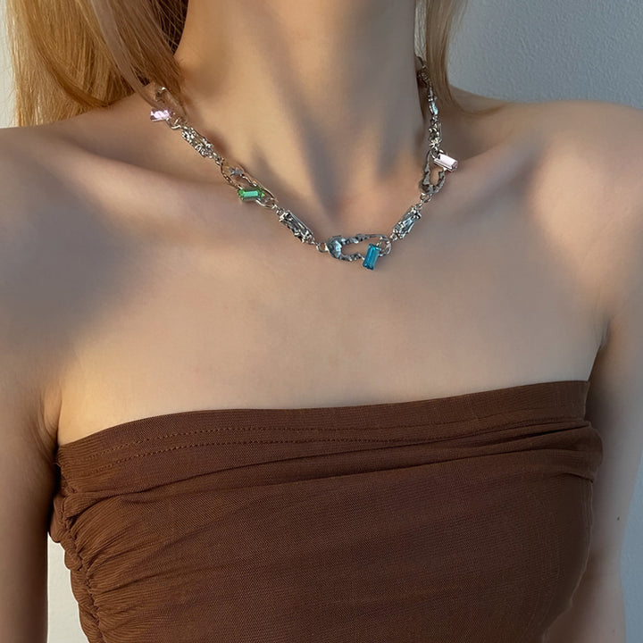 Süße coole Persönlichkeit farbenfrohe Kristalle Stitching Pin Halskette