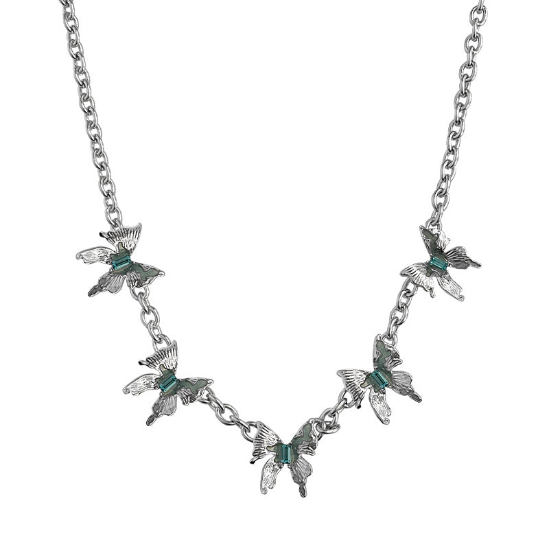 Special-interest Design Blue Diamond Butterfly Necklace