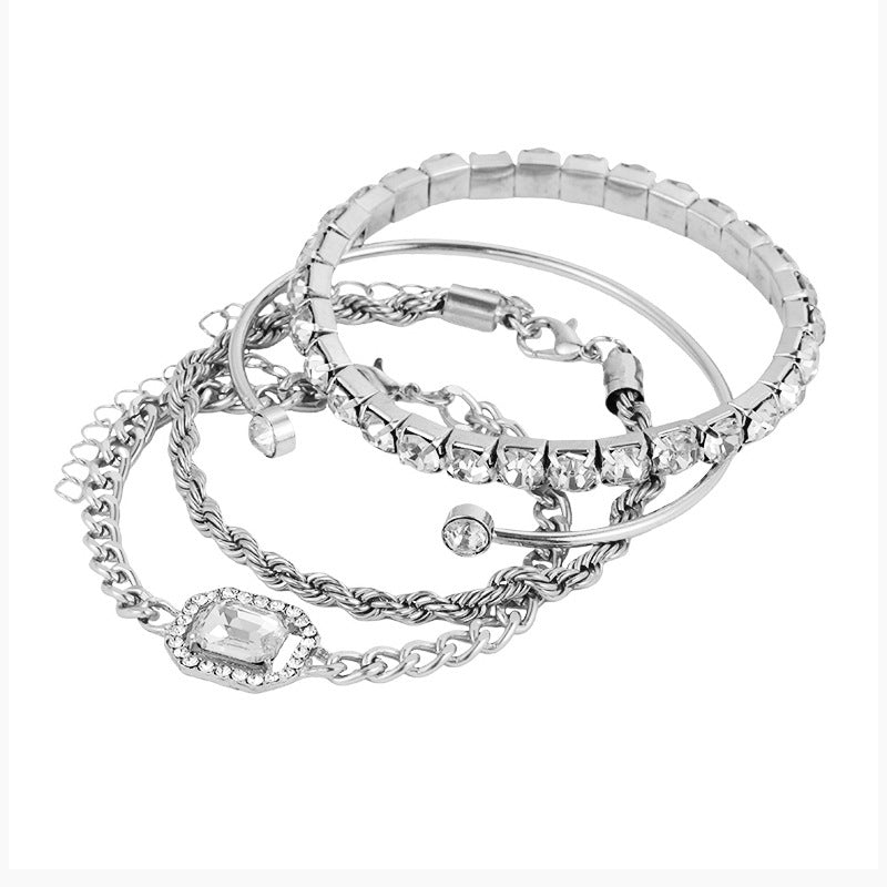Bijoux de mode 4 PCS Bracelet en cristal Set Bohemian Design for Women Luxury Luxury Twisted Cuff Chains Bijoux Bijoux Accessoires