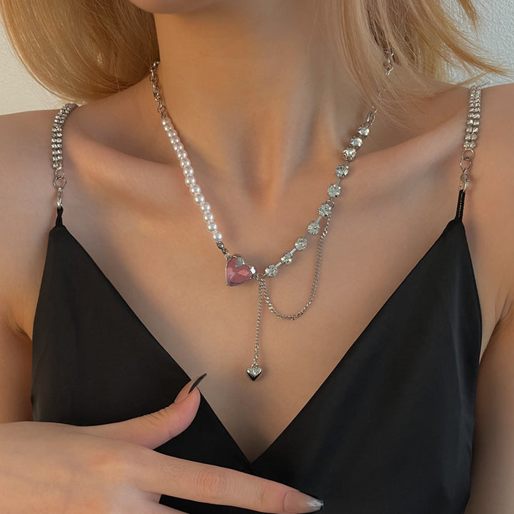 Diseño de verano de collar de perlas múltiples en forma de corazón