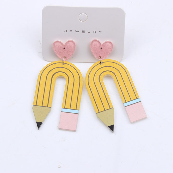 Printing Color Contrast Pencil Stud Earrings Acrylic Earrings