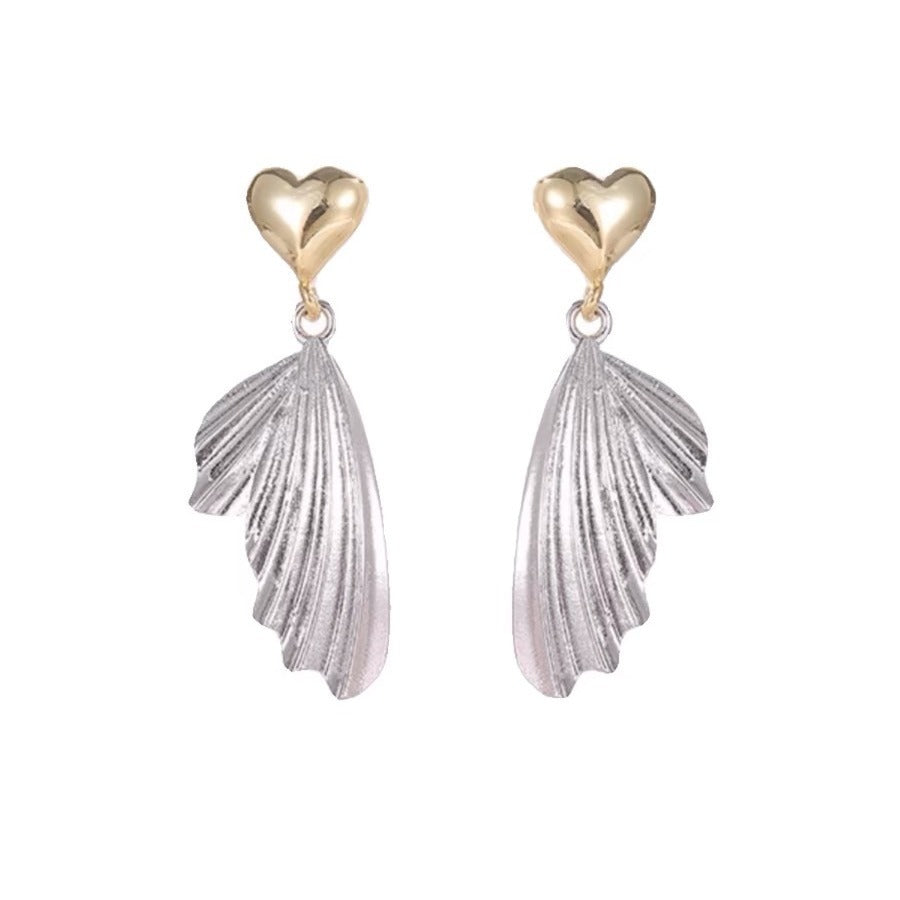Gold And Silver Contrast Color Love Fishtail Earrings Special-interest Design