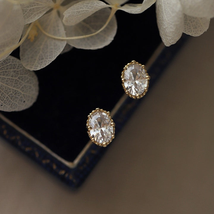 Pendientes de tachuelas retro oval de diamante grande diamante individual