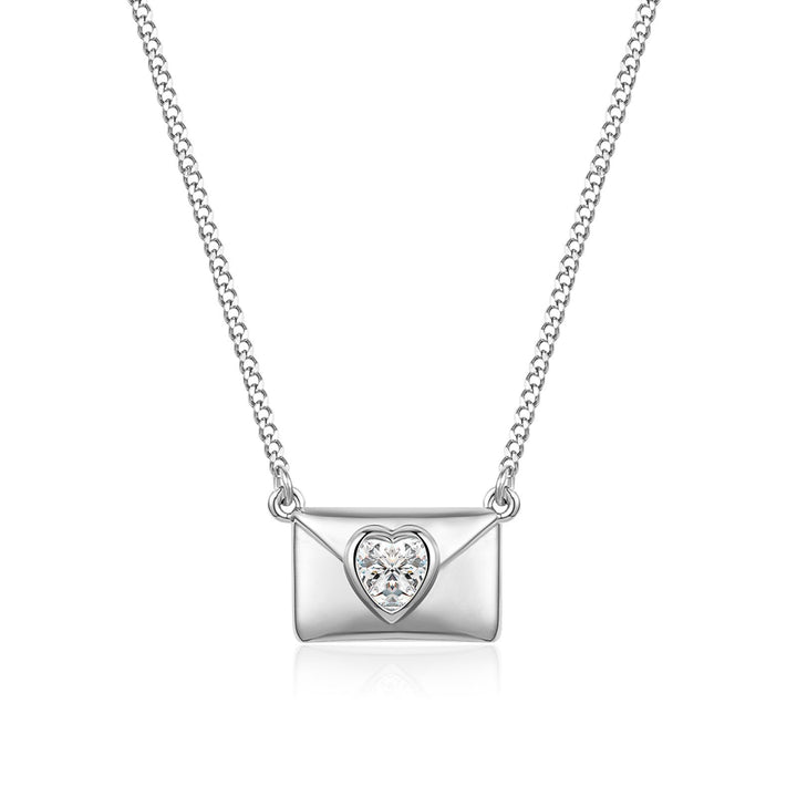 Fashion Simple Stainless Steel Love Letter Loving Heart Zircon Pendant Necklace