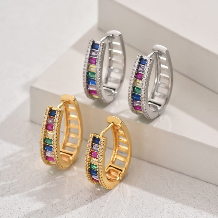Mode farbenfrohe Zirkon -geometrische Ohrringe für Frauen