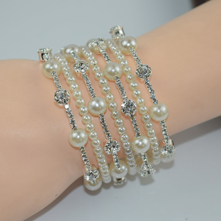 Pulsera simple de diamano de diamantes de diamantes de perlas de múltiples capas para mujeres