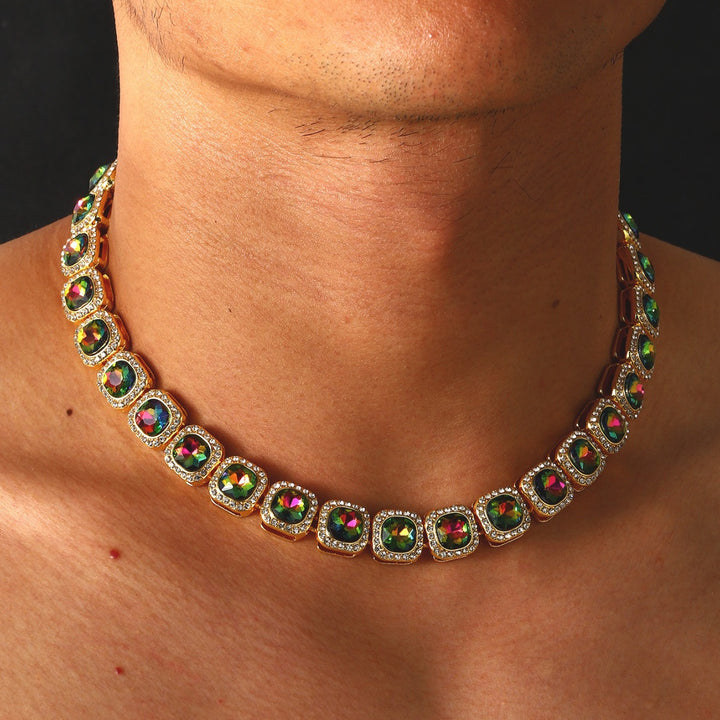 Fashion Short Square Diamond Full Diamond Cuban Link Chain Necklace For Men