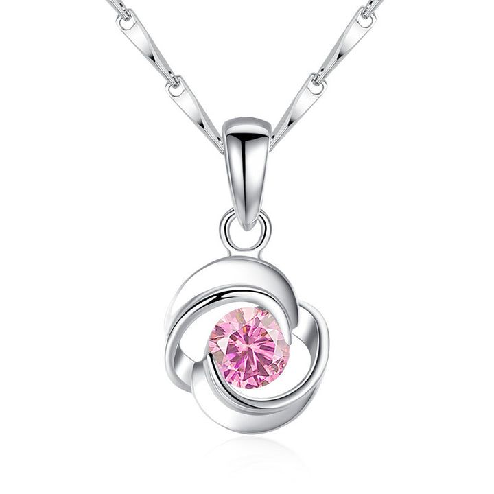 S999 Pure Silver Rose Rotating Love Pendant Necklace Japanese And Korean Simple