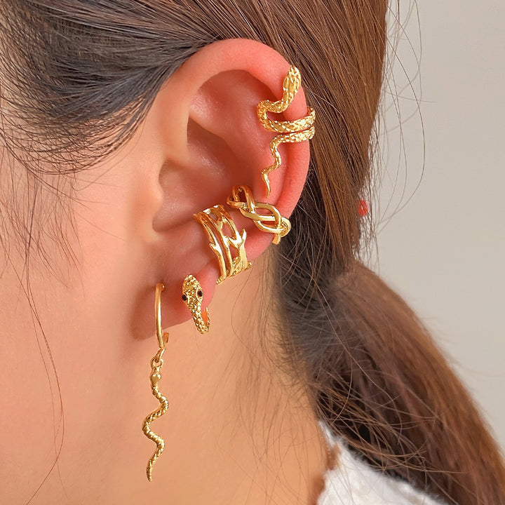 Clip de serpiente de animales chapada en oro punk aretes de oreja sin perforar para mujeres puños de orejas falsas falsas joyas de moda