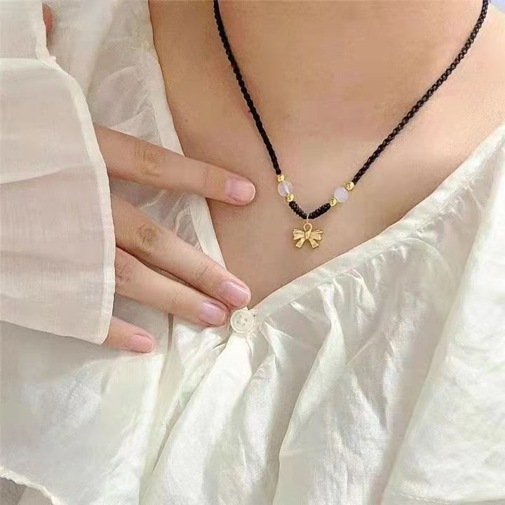 Women's Alluvial Gold Bow Necklace Hand-woven