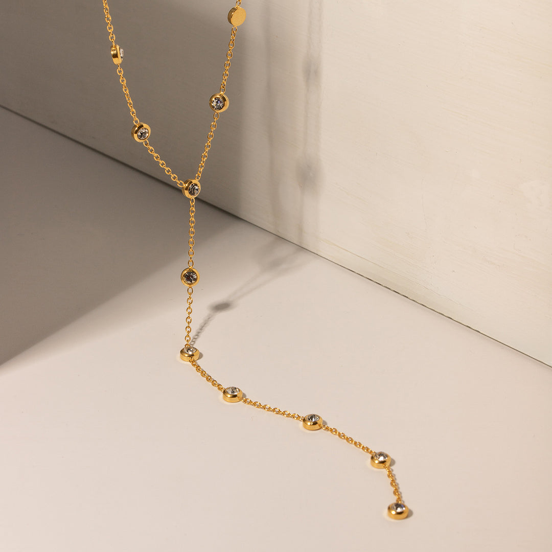 18K Gold Stainless Steel Inlaid Diamond Tassel Necklace