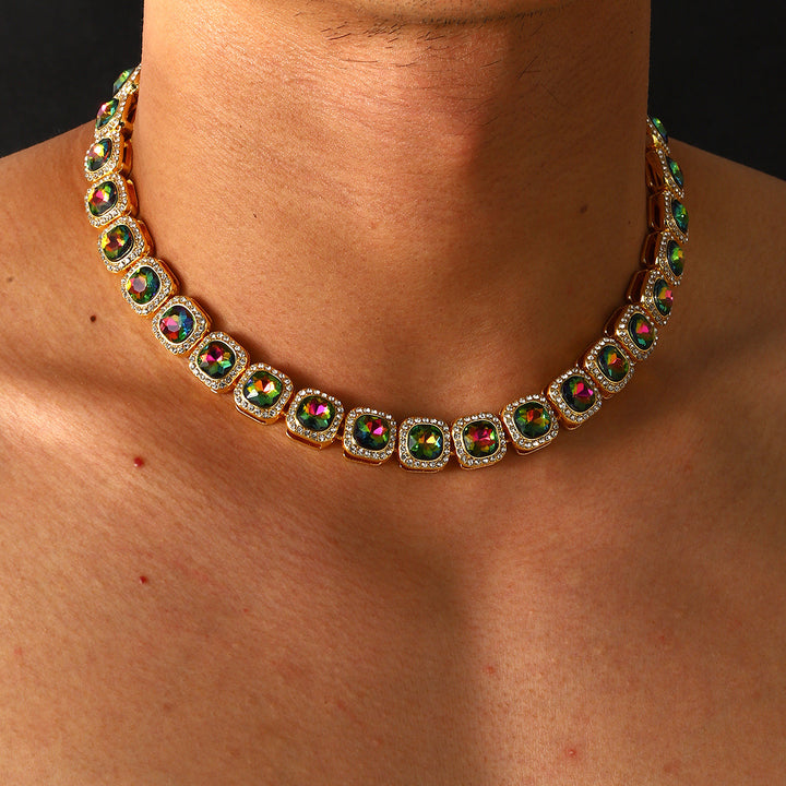 Fashion Short Square Diamond Full Diamond Cuban Link Chain Necklace For Men