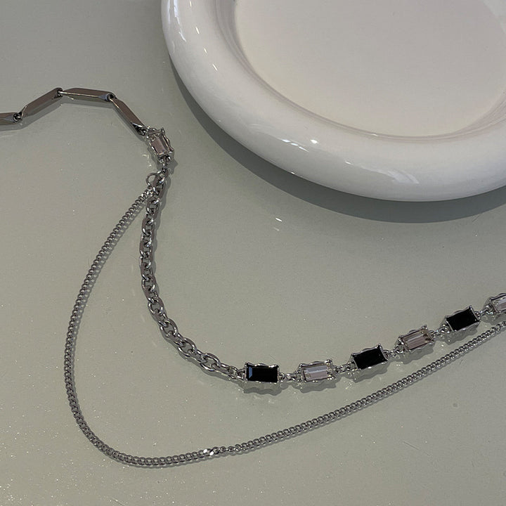 Special-interest Design Black And White Diamond Double-layer Necklace