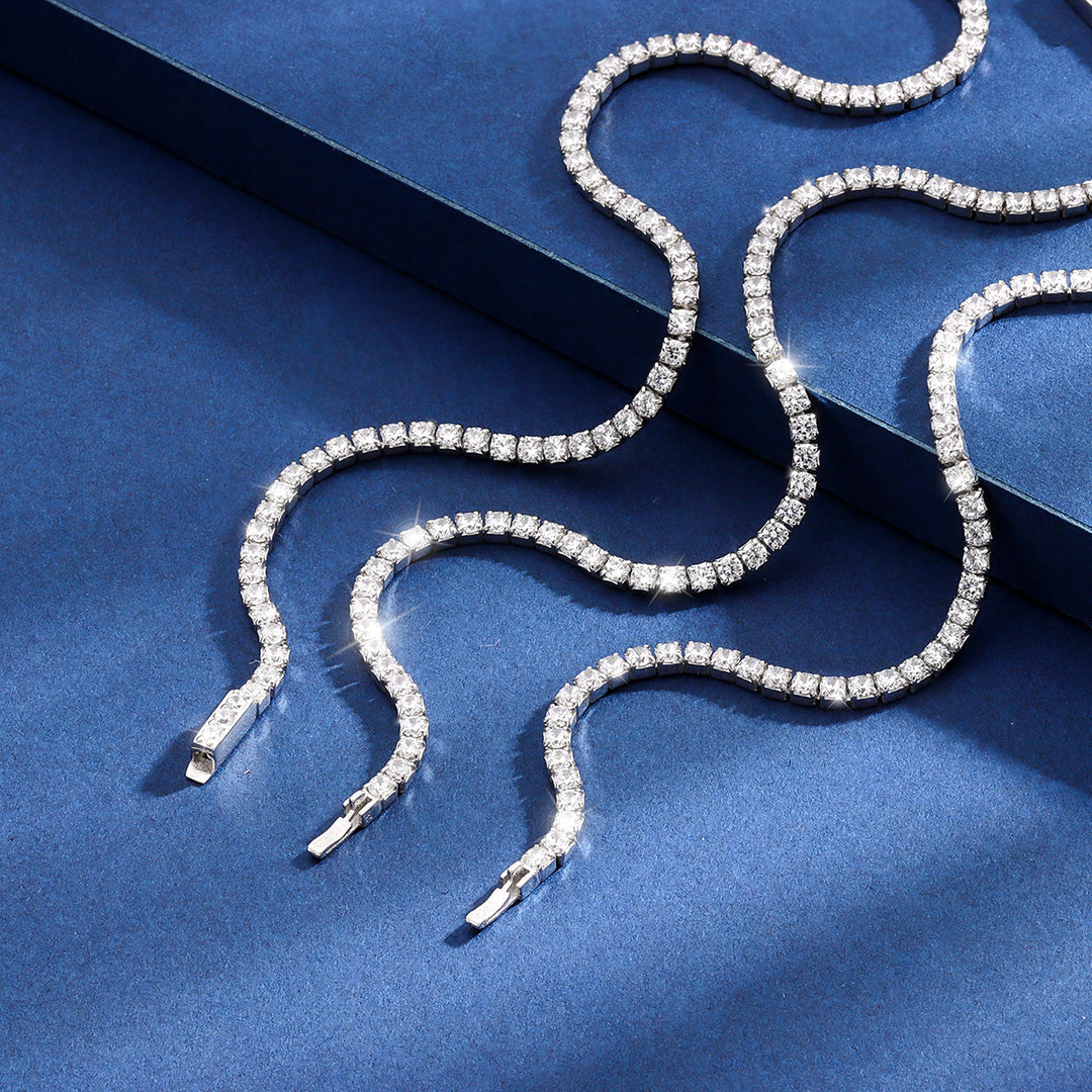 Sterling Silver Diamond Inlaid 2mm Claw Chain Roman Tennis Bracelet