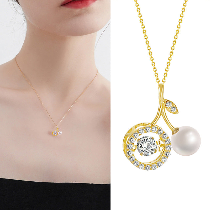 S925 Collar de cereza de plata esterlina para mujeres Light Luxury Minority Design Sense