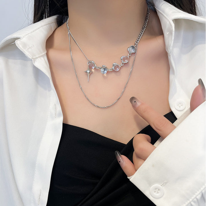 Süßes cooles heißes Mädchen leichte Luxus transparent runde Perlen Sticken Asterismus Halskette