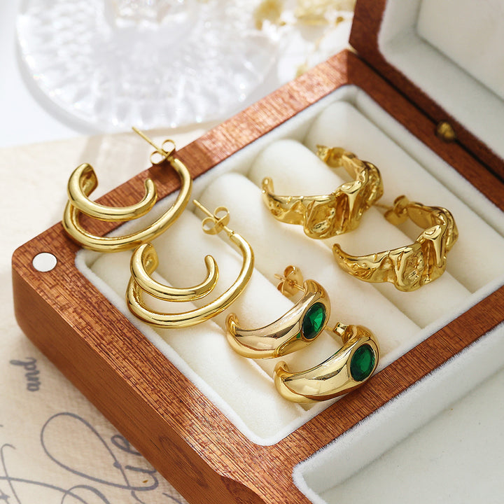 Emerald Zircon Earrings 18K Emerald Cluasáin Retro