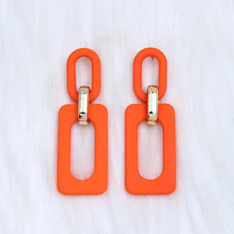 Rectangular Hollow Out Stitching Acrylic Earrings Retro