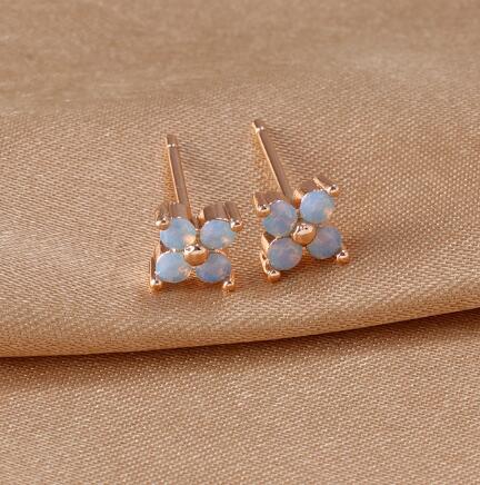 Blue Flower Ear Studs Copper Plating Inlaid Zirconium