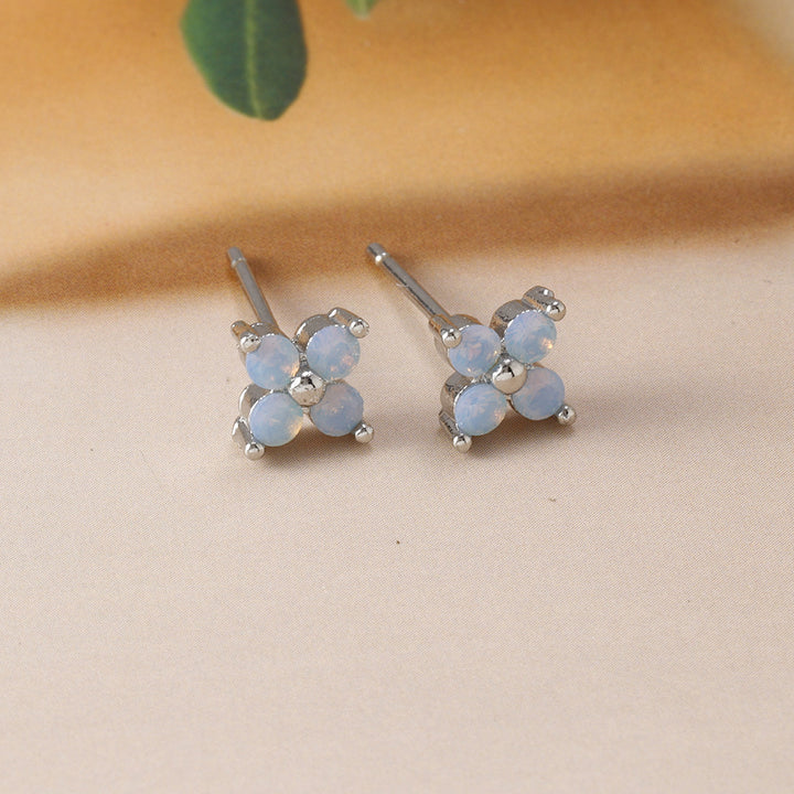 Blue Flower Ear Studs Copper Plating Inlaid Zirconium