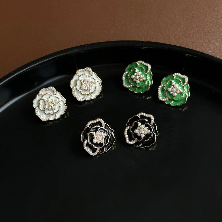 Silver Needle Camellia Earrings Retro Minority