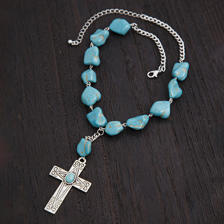 Cross Turquoise Alloy Simple Necklace