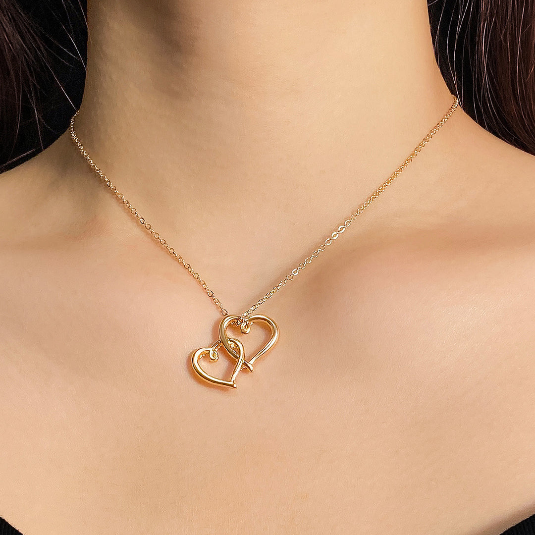 Dubbelskikt halsband kreativt enkelt persika hjärta pärla