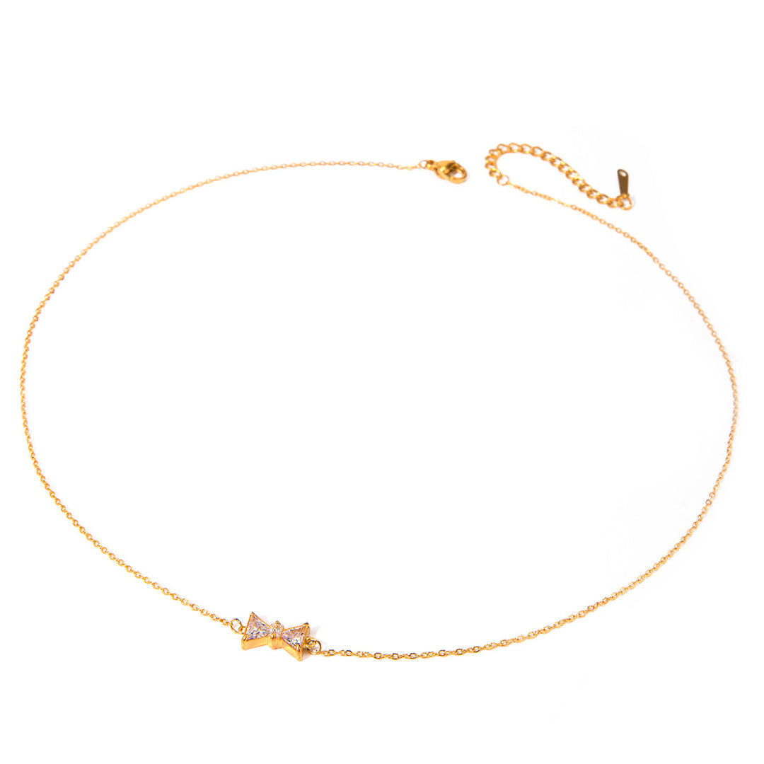 18k ouro aço inoxidável de aço feminino colar de arco de zircão
