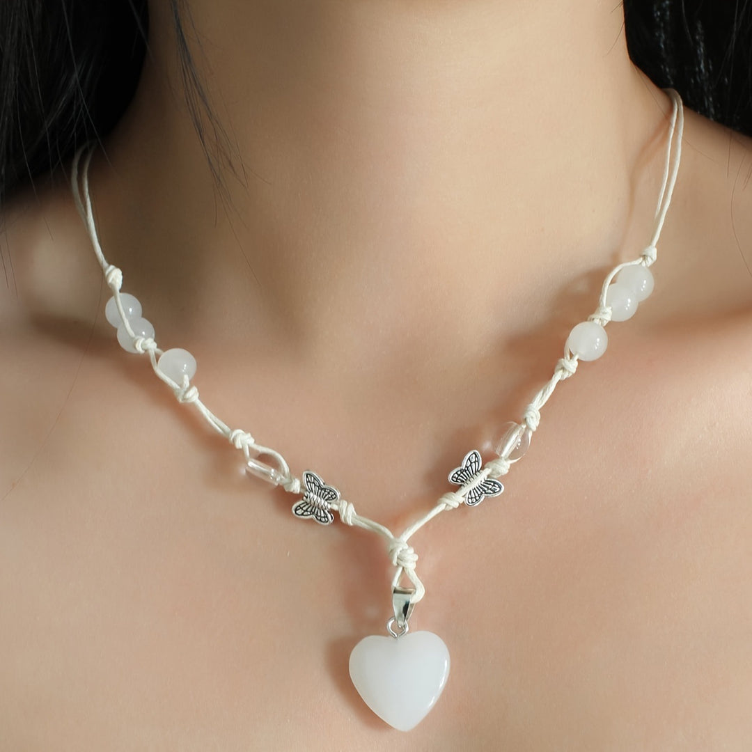 Simple Temperament Peach Heart Pendant Hand-woven Women's Necklace