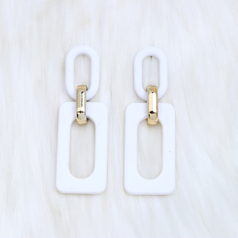 Rectangular Hollow Out Stitching Acrylic Earrings Retro