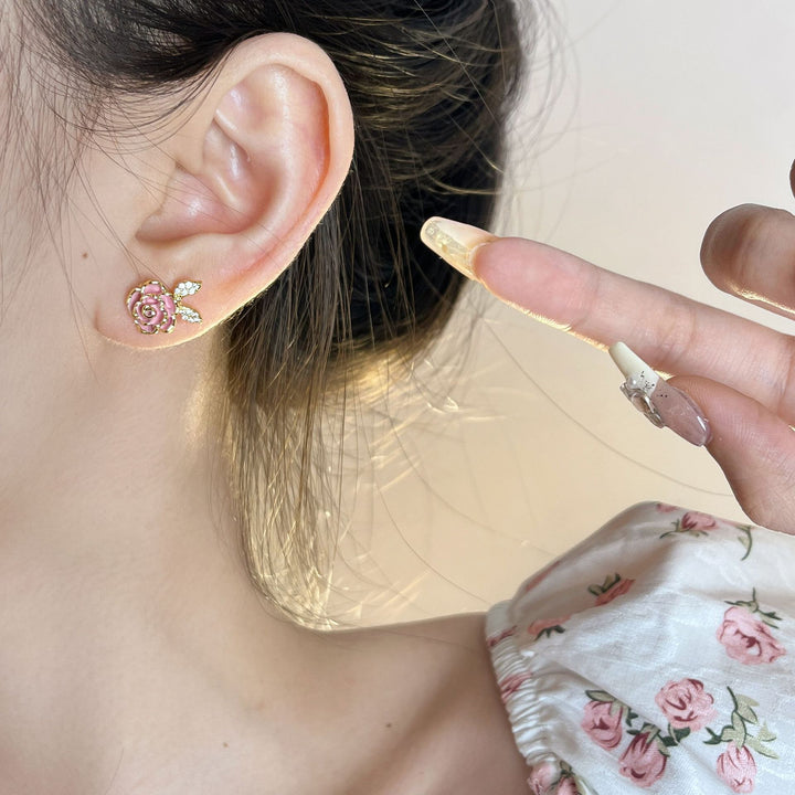 Микро инкрустирано циркон розово ухо и пръстен