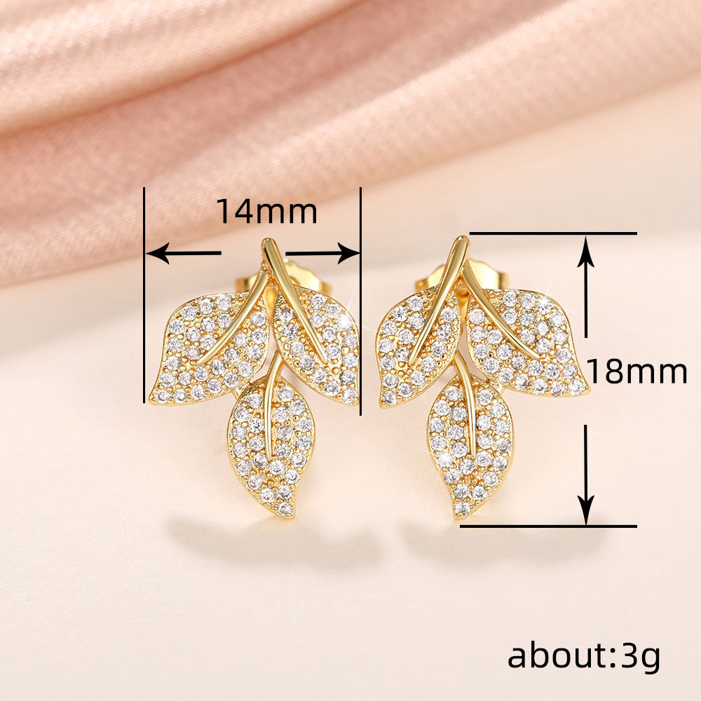 Rhinestone Leaf-shapepd Stud Earrings Women's Trendy Exquisite