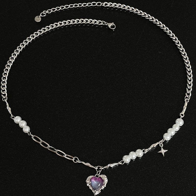 Collana perla multi-parti a forma di cuore a forma di cuore viola per donne lusso