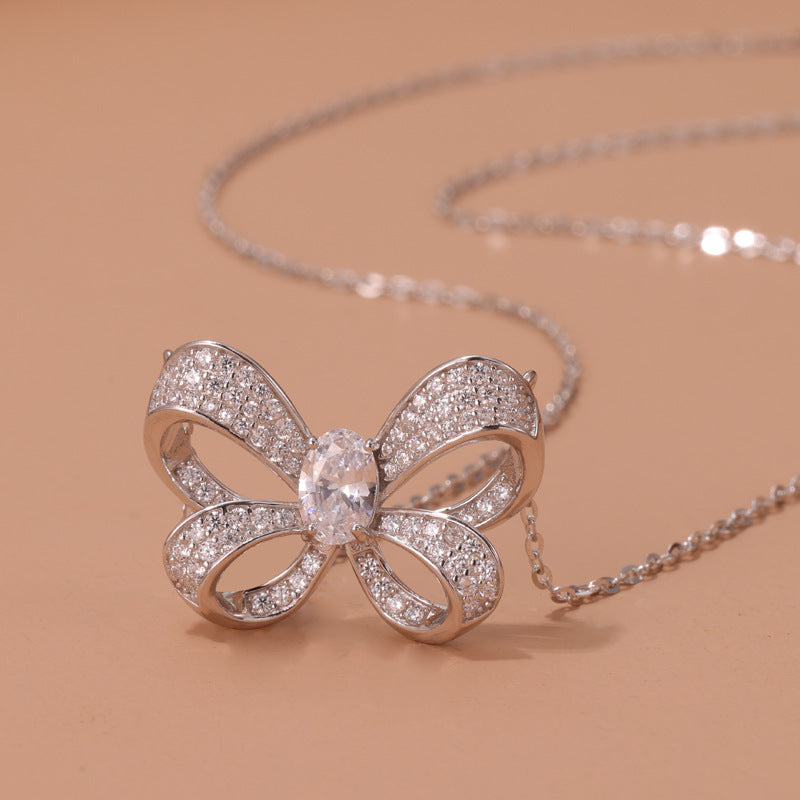 925 Sterling Silver Jeweleries Colorful Bow Necklace