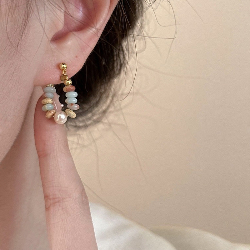 Color Dopamine Shoushan Stone Pearl Earrings
