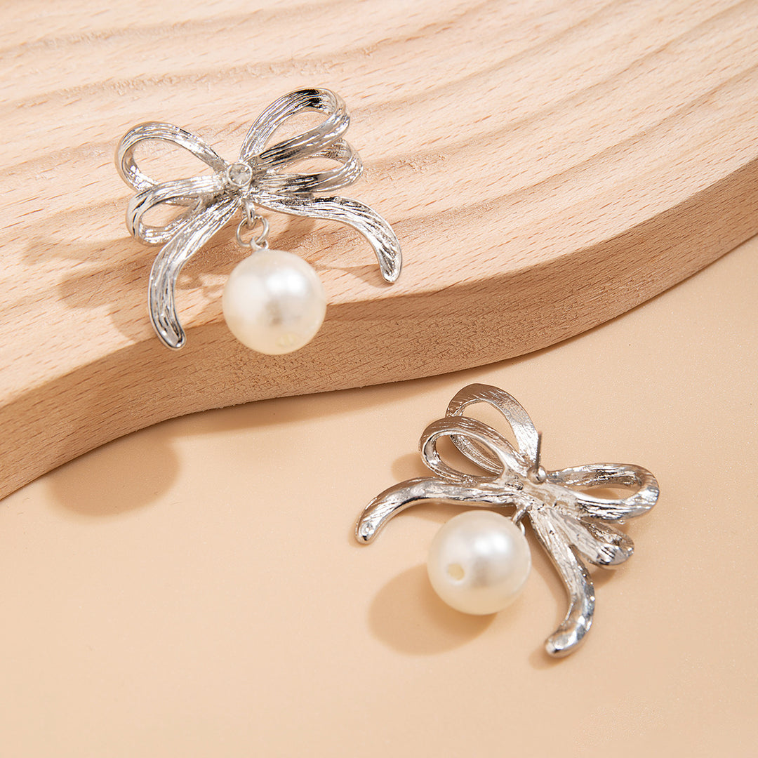 Design Bow Pearl Stud Earrings Sweet Cool