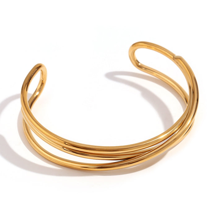 Edelstahl 18K Goldbeschichtung Nische Dreischichtiges Wickeln mit offenem Armband Weibchen