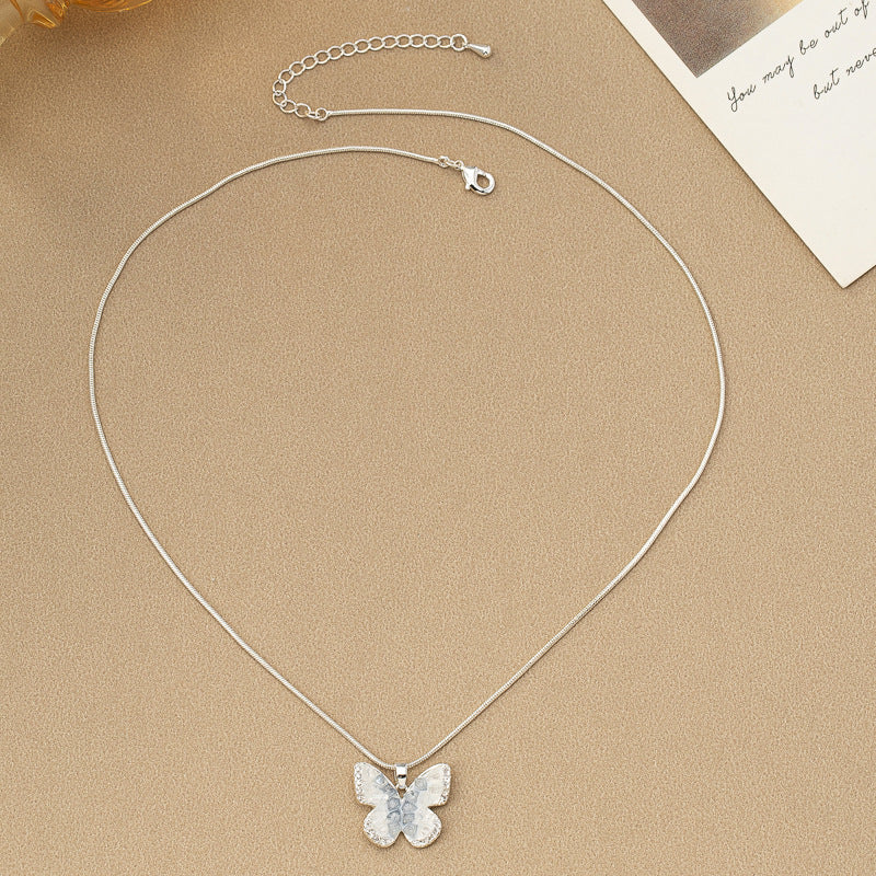 Fashion Jewelry Blue Crystal Butterfly Necklace Female Gradient Crystal