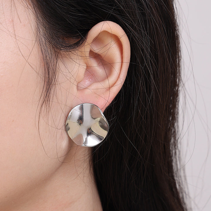 Large Round Glossy Stud Earrings Stainless Steel