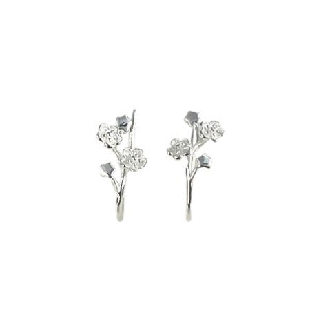 Women's Sterling Silver Pearl Leaf Stud Earrings