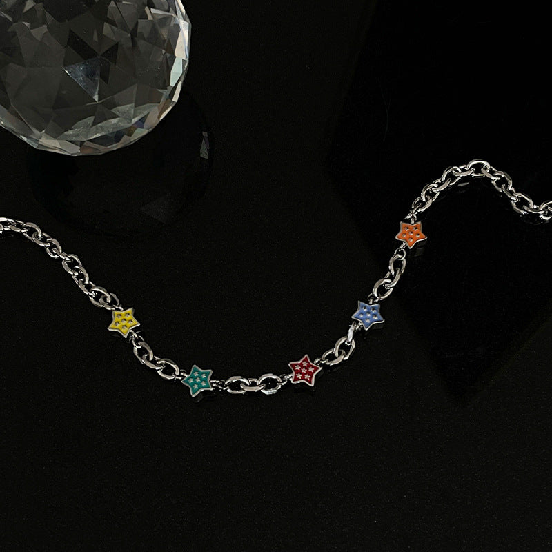 Красочное масляное ожерелье Пятиконечное звездное ожерелье для женщин светло-роскошь