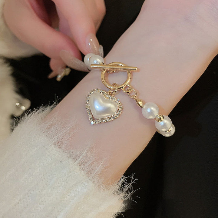 Diamante OT Buckle Pearl Heart Bracelet