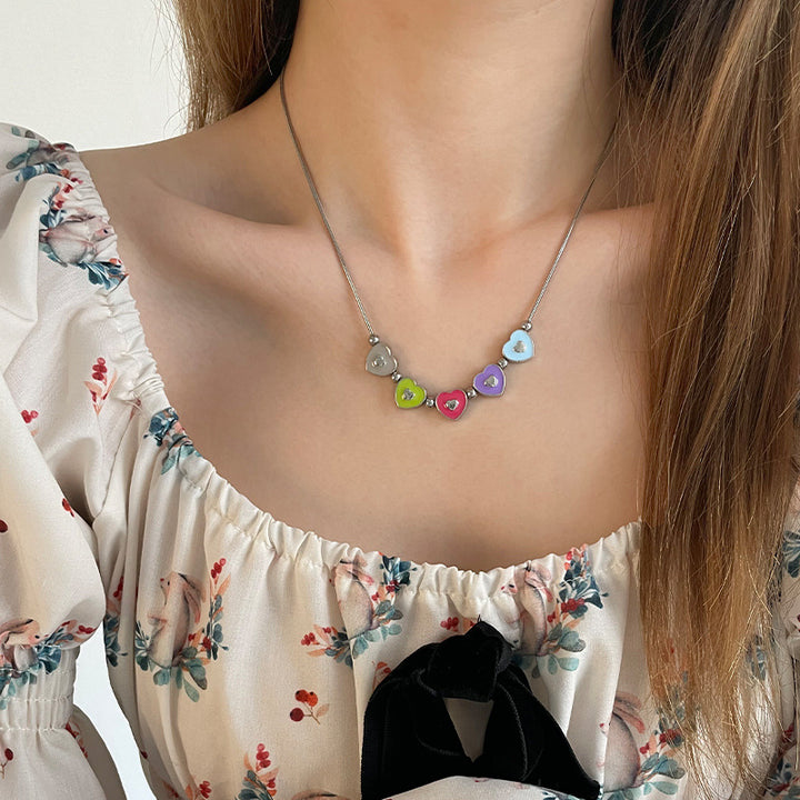 Colorful Oil Necklace Love Necklace Hot Girl Sweet Cool