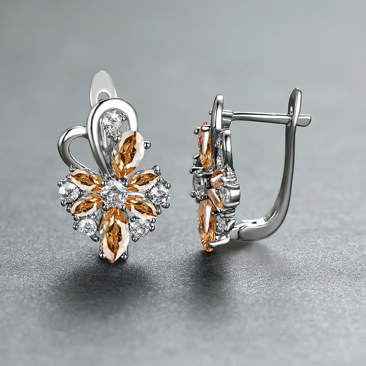 Rose Ring Colorful Flower Drop-shaped Zircon Earrings