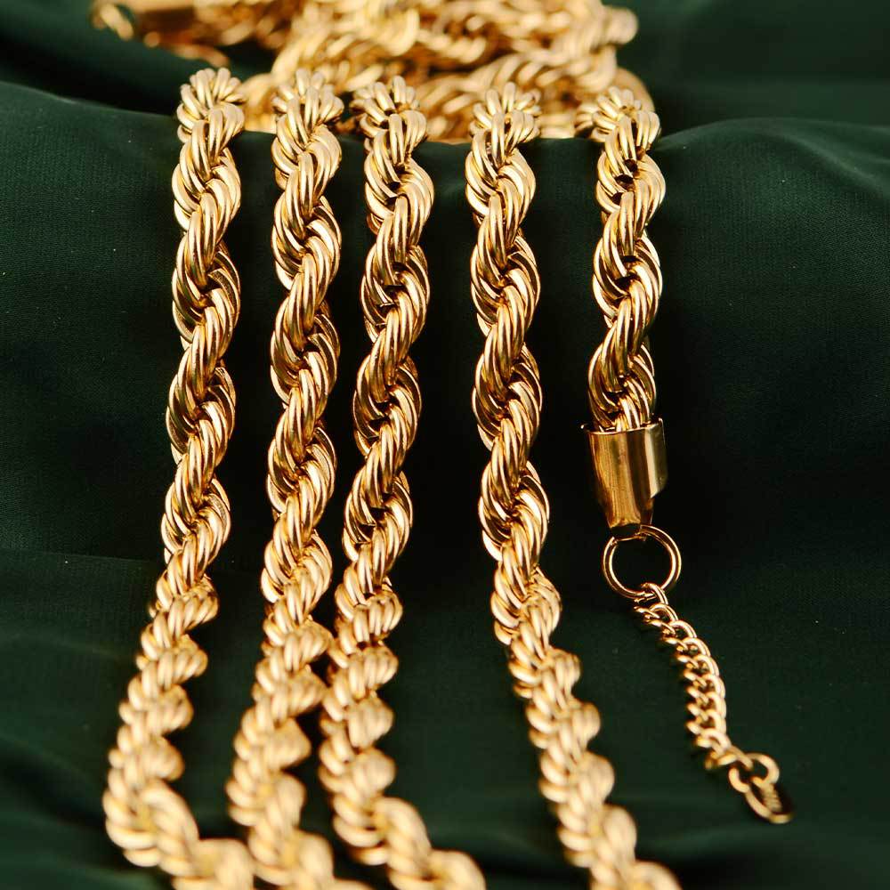 Rock Hip Hop Golky Chain colar Aço inoxidável banhado 24K Gold real