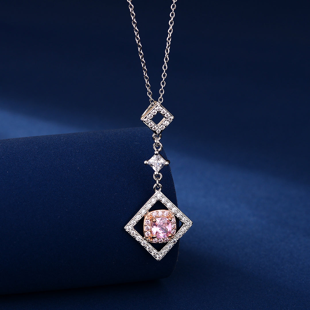 Square Diamond Pendant Necklace For Women Elegant