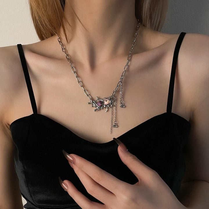 Sweet Cool Two-tone Heart Tassel Necklace For Women Special Interest Light Luxury